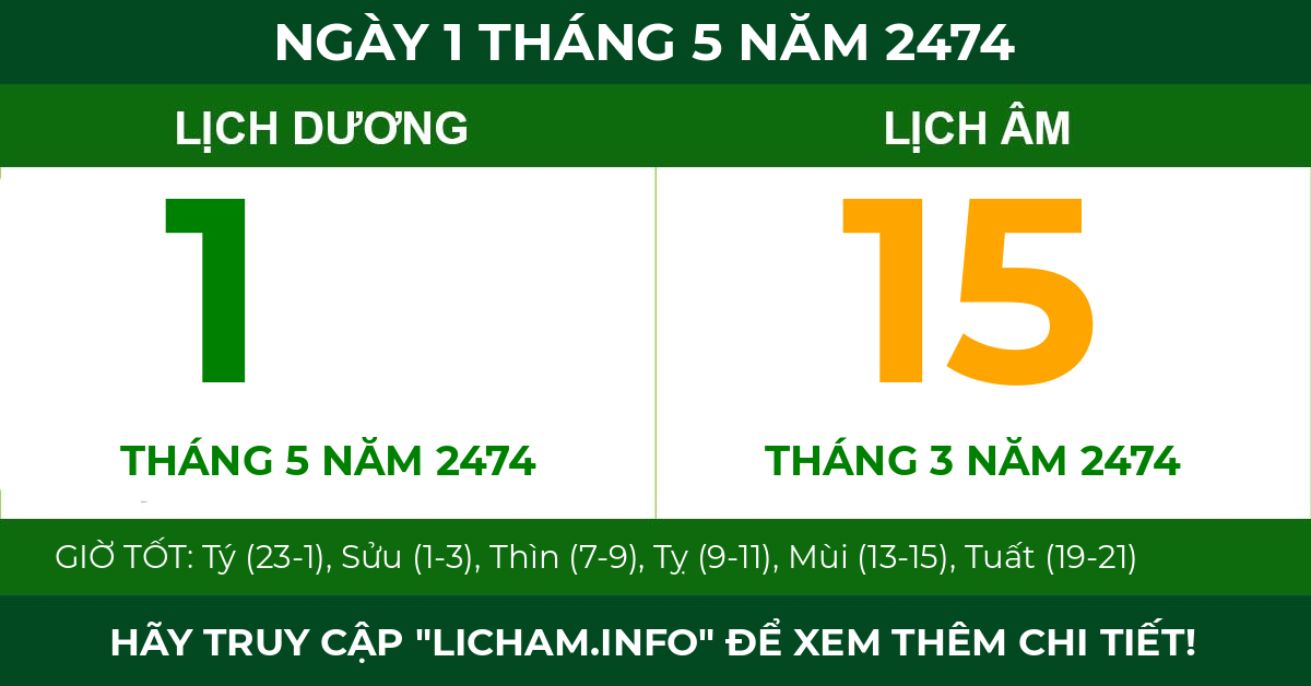 lịch âm ngày 1 tháng 5 năm 2474