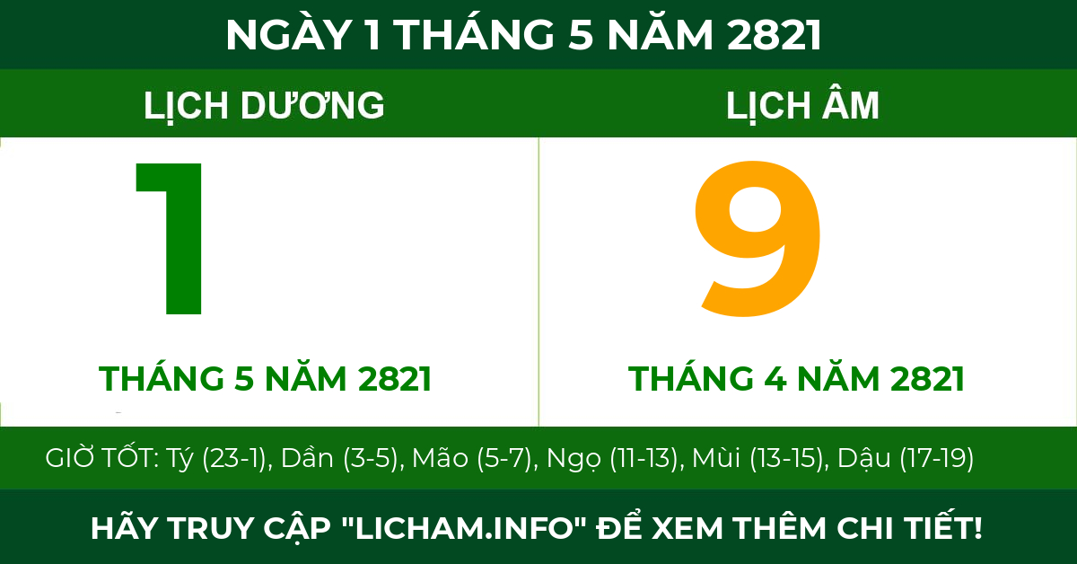 lịch âm ngày 1 tháng 5 năm 2821