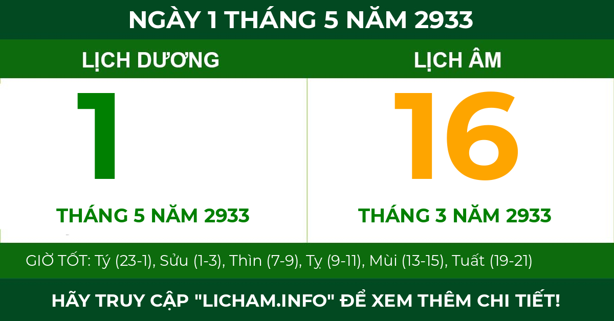 lịch âm ngày 1 tháng 5 năm 2933