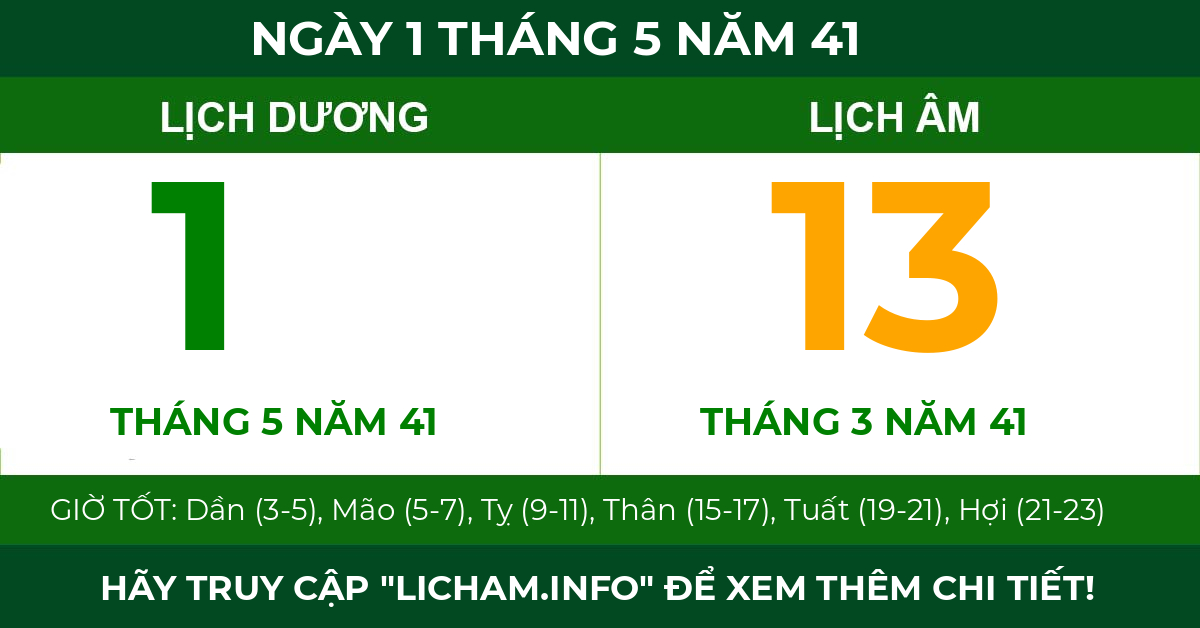lịch âm ngày 1 tháng 5 năm 41