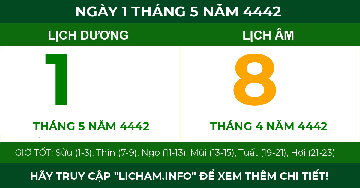 lịch âm ngày 1 tháng 5 năm 4442