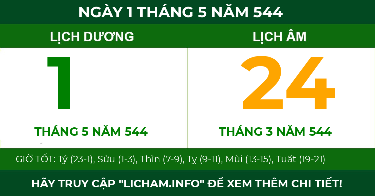 lịch âm ngày 1 tháng 5 năm 544