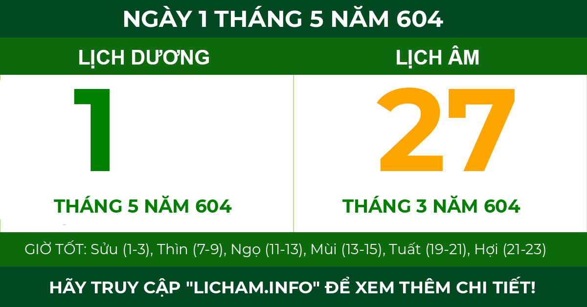 lịch âm ngày 1 tháng 5 năm 604
