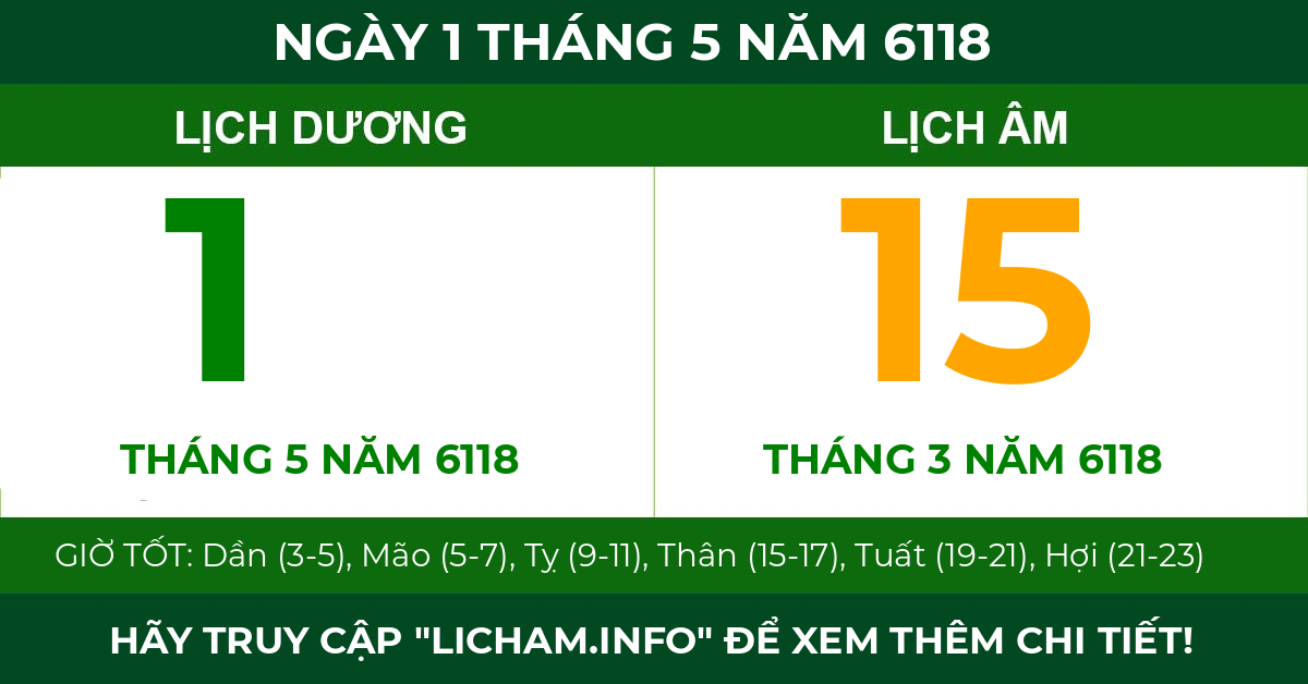 lịch âm ngày 1 tháng 5 năm 6118