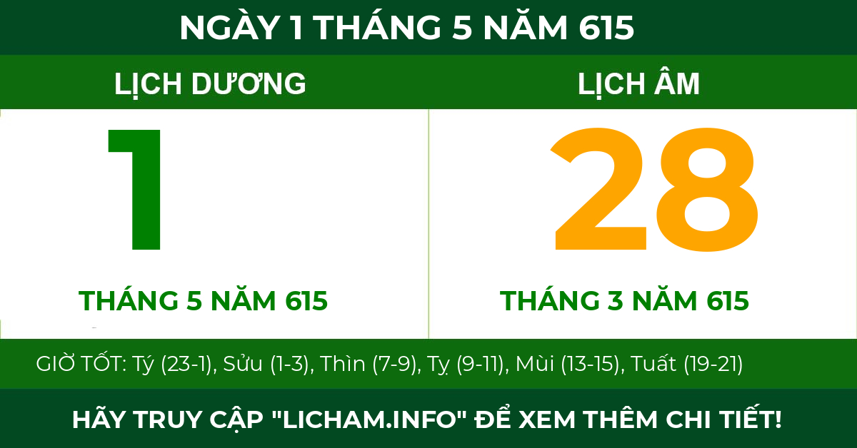 lịch âm ngày 1 tháng 5 năm 615