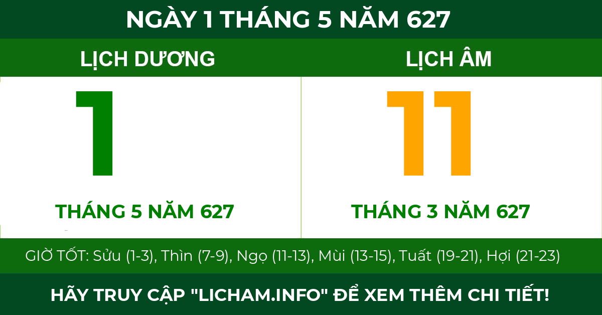 lịch âm ngày 1 tháng 5 năm 627