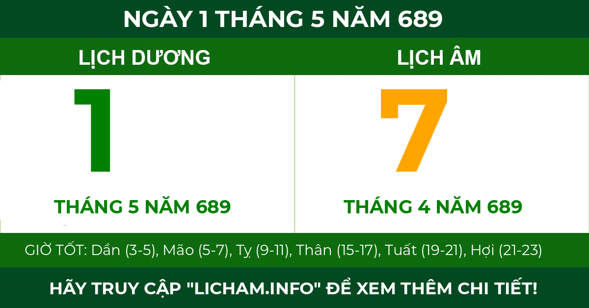 lịch âm ngày 1 tháng 5 năm 689