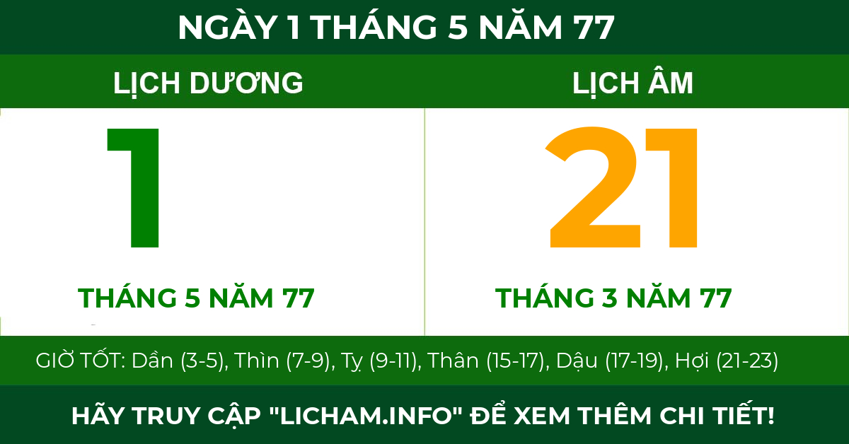 lịch âm ngày 1 tháng 5 năm 77