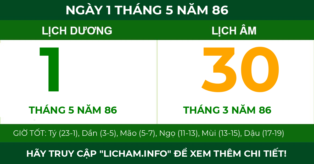 lịch âm ngày 1 tháng 5 năm 86