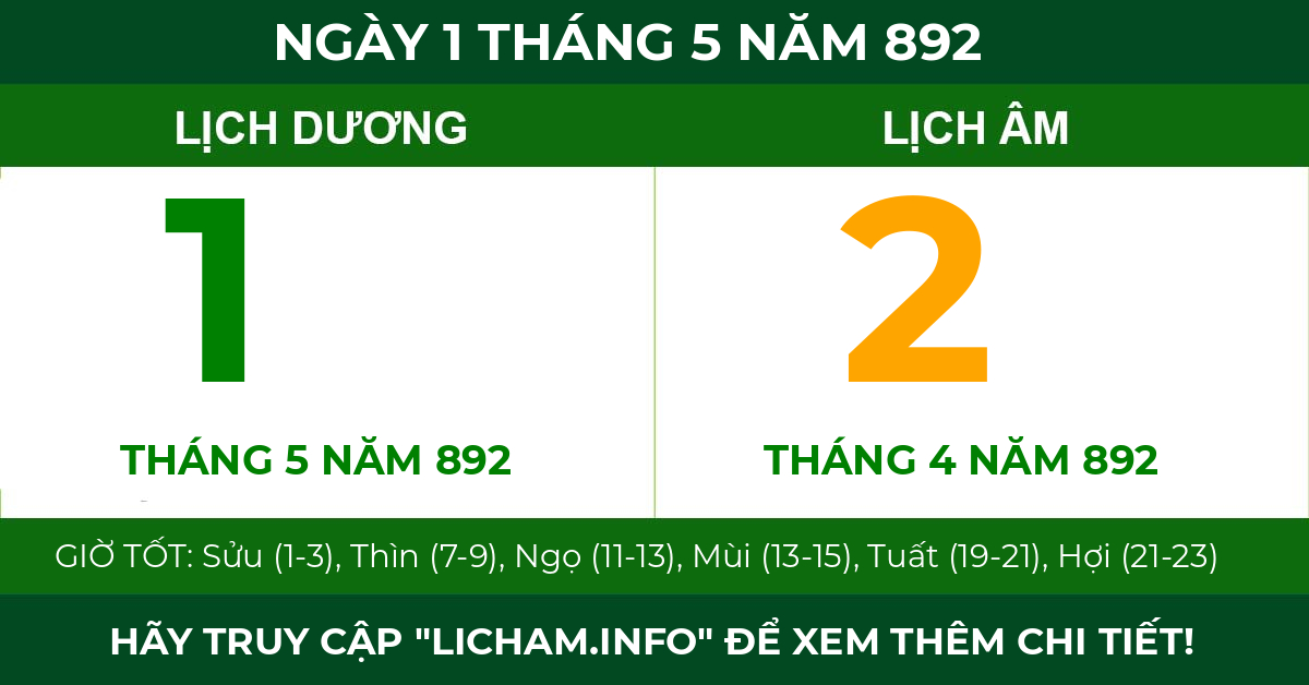 lịch âm ngày 1 tháng 5 năm 892