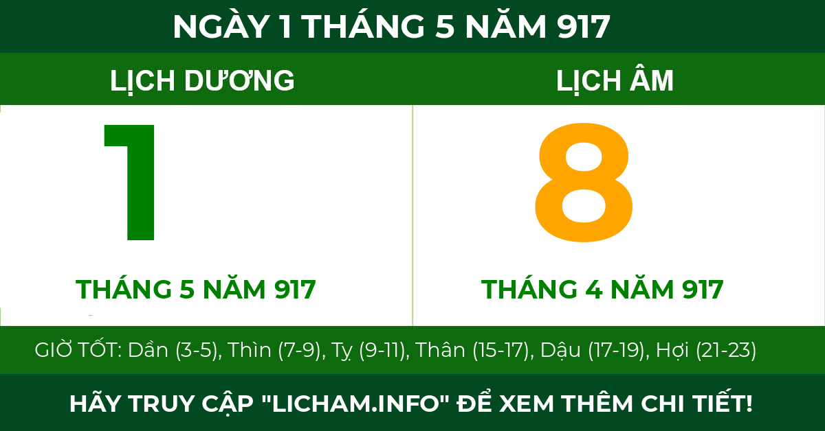 lịch âm ngày 1 tháng 5 năm 917