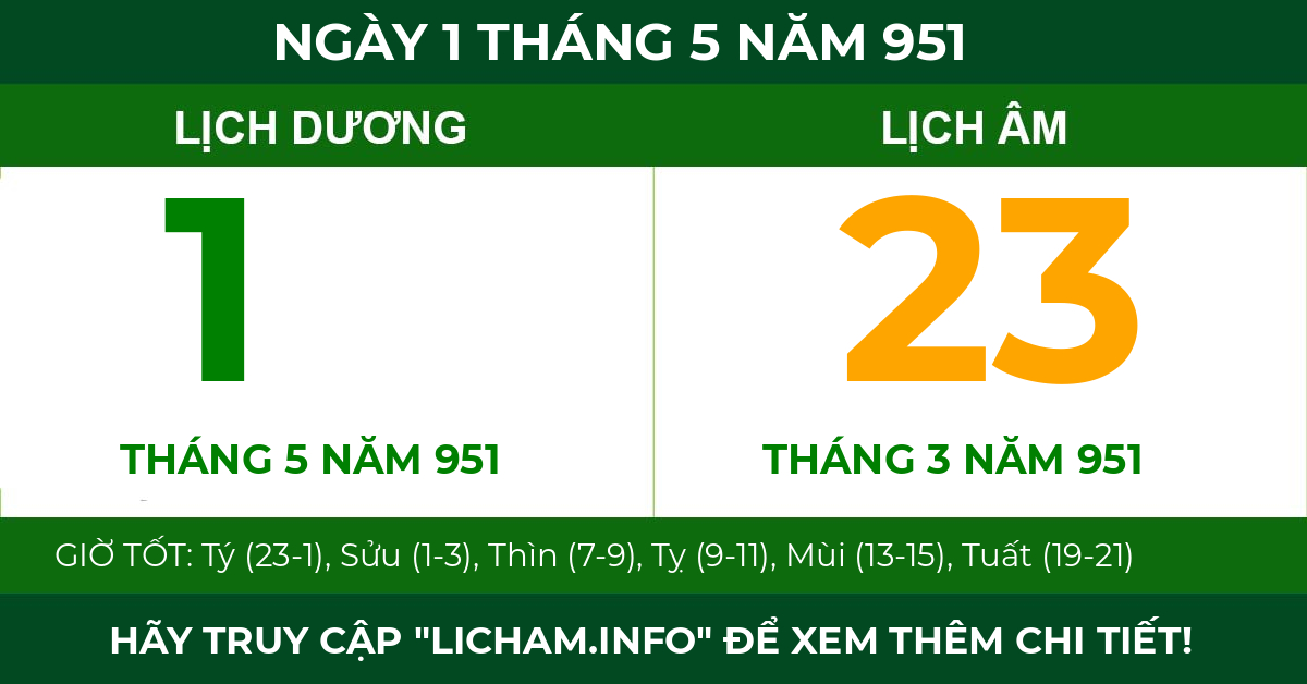lịch âm ngày 1 tháng 5 năm 951