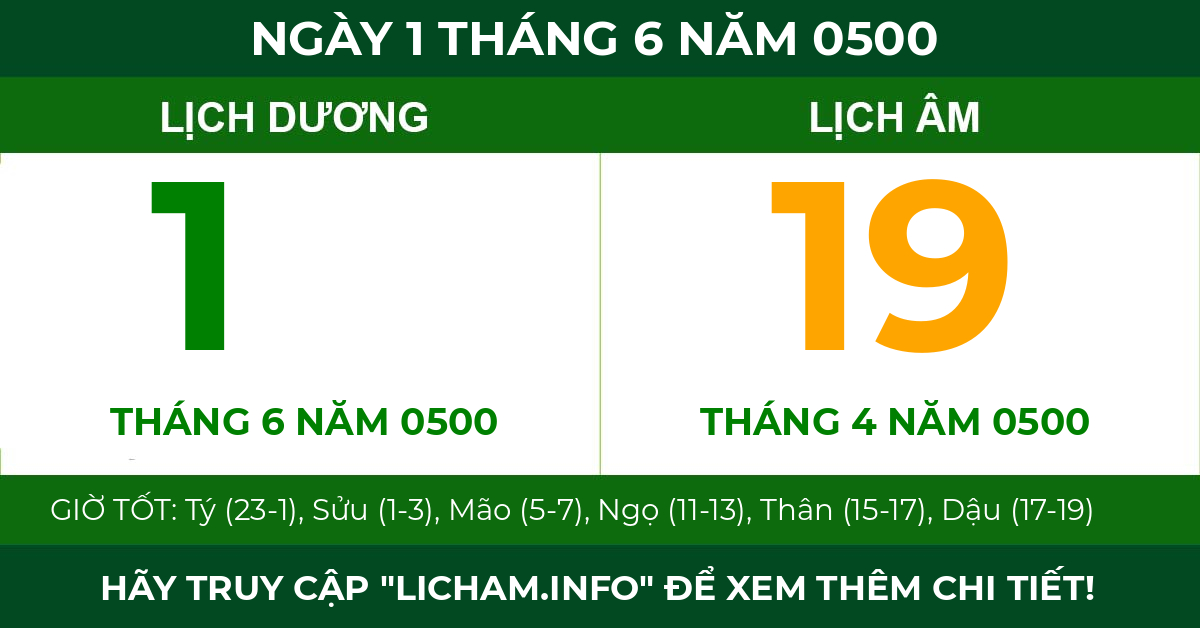 lịch âm ngày 1 tháng 6 năm 0500