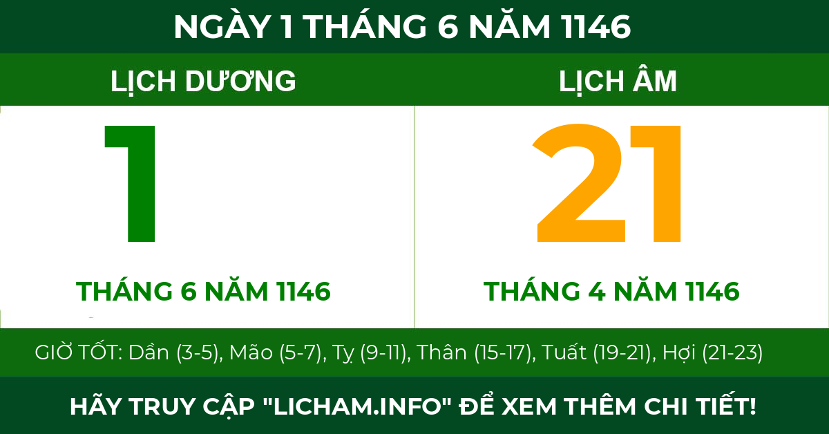 lịch âm ngày 1 tháng 6 năm 1146