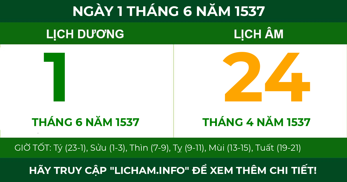 lịch âm ngày 1 tháng 6 năm 1537