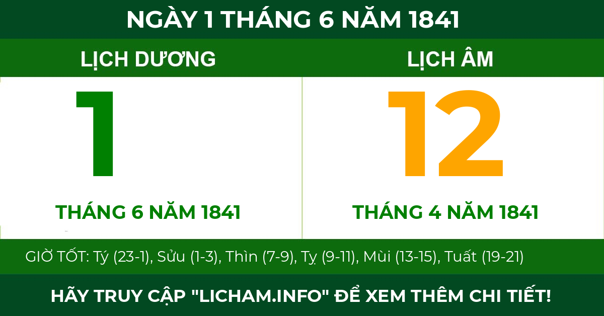 lịch âm ngày 1 tháng 6 năm 1841