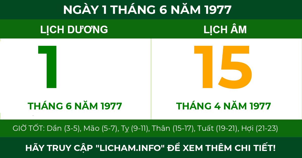 lịch âm ngày 1 tháng 6 năm 1977