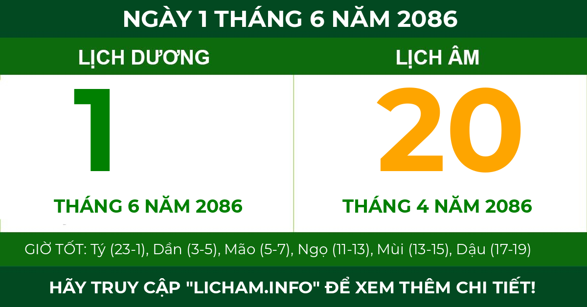 lịch âm ngày 1 tháng 6 năm 2086