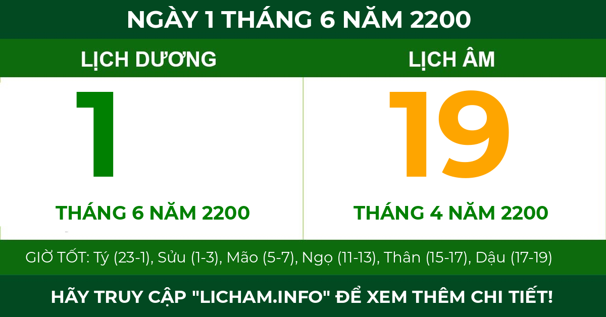 lịch âm ngày 1 tháng 6 năm 2200