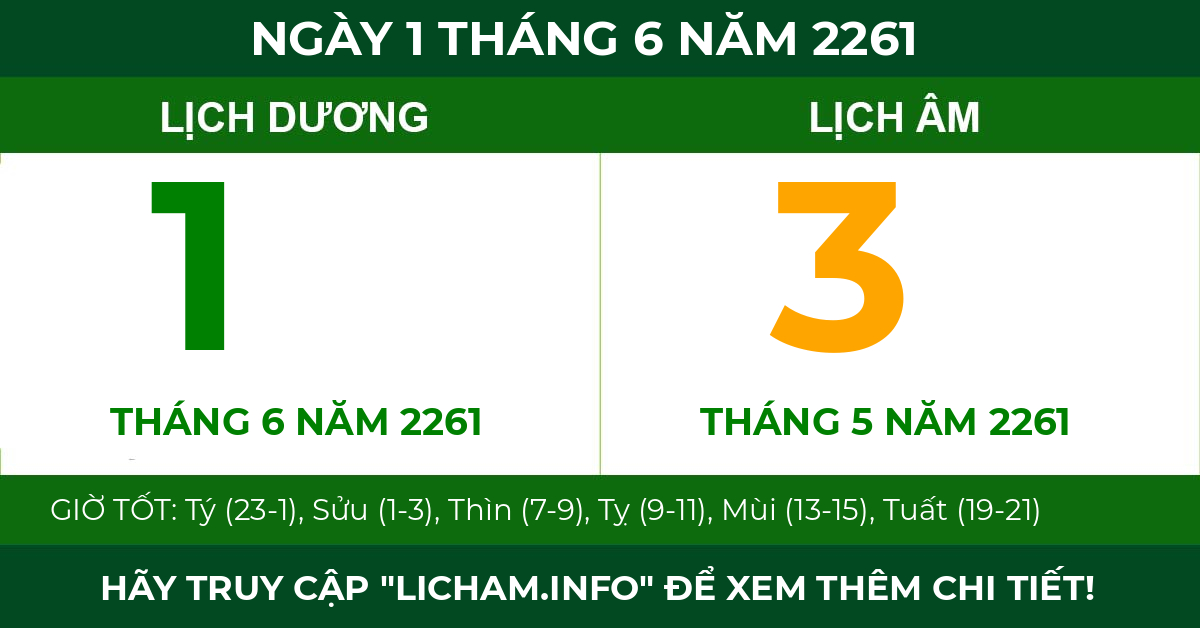lịch âm ngày 1 tháng 6 năm 2261