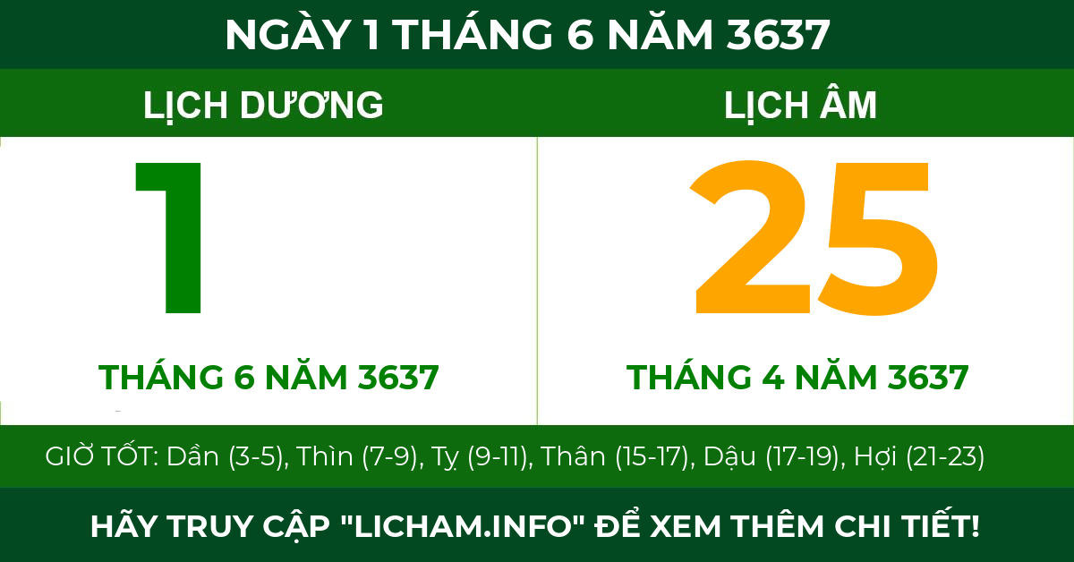 lịch âm ngày 1 tháng 6 năm 3637