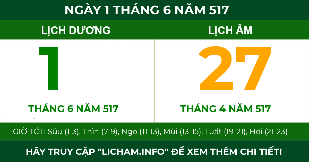 lịch âm ngày 1 tháng 6 năm 517