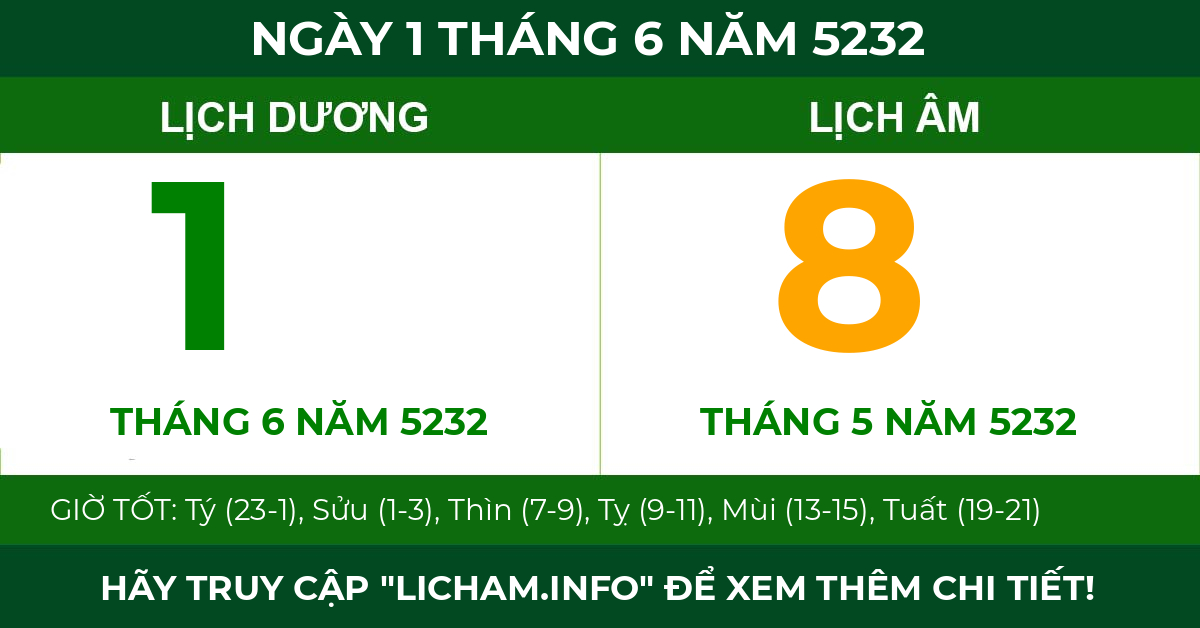 lịch âm ngày 1 tháng 6 năm 5232