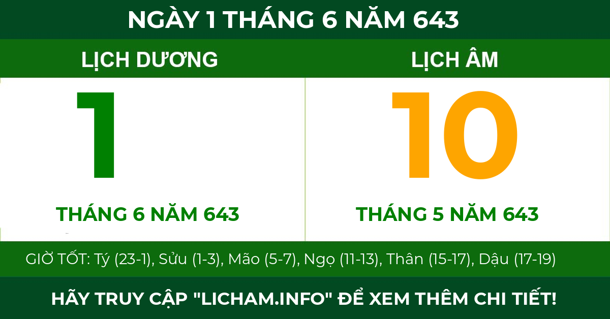 lịch âm ngày 1 tháng 6 năm 643