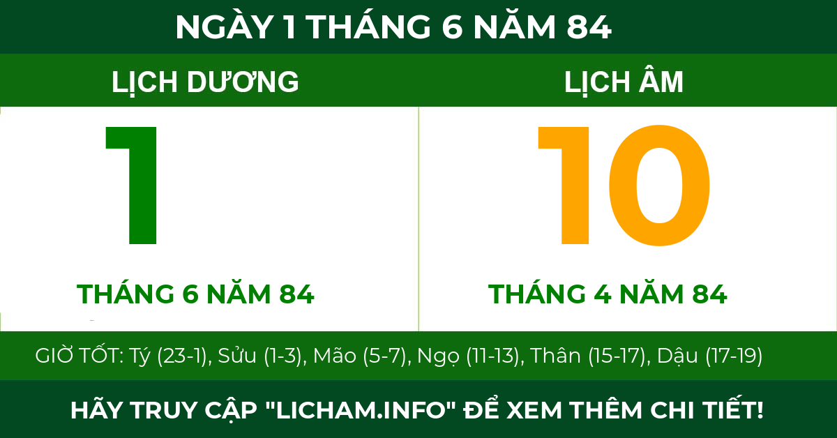 lịch âm ngày 1 tháng 6 năm 84