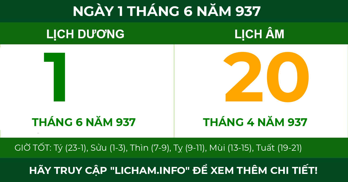 lịch âm ngày 1 tháng 6 năm 937