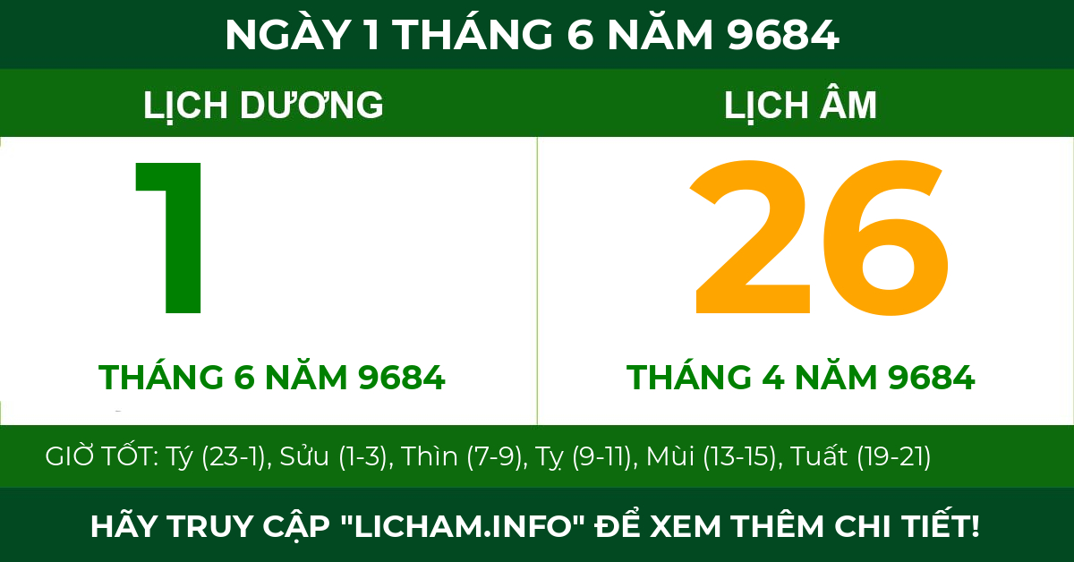 lịch âm ngày 1 tháng 6 năm 9684
