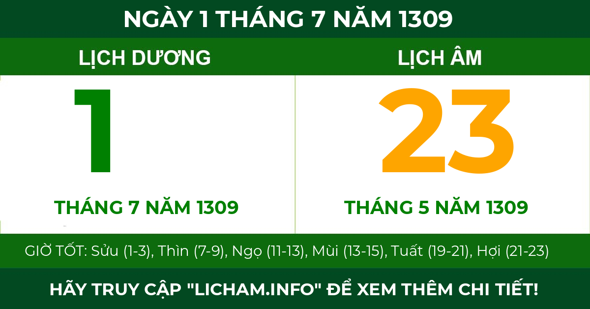 lịch âm ngày 1 tháng 7 năm 1309