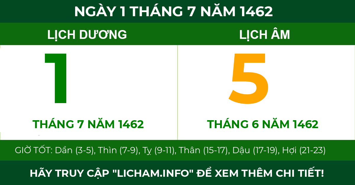lịch âm ngày 1 tháng 7 năm 1462