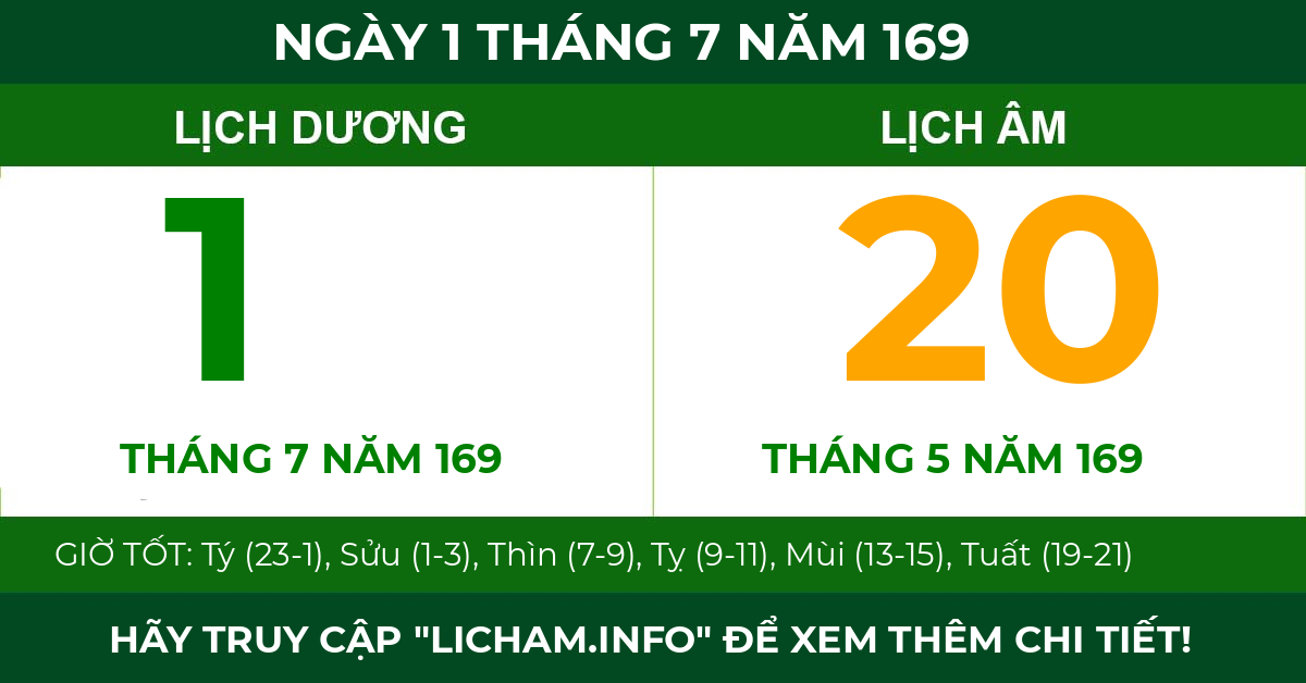 lịch âm ngày 1 tháng 7 năm 169
