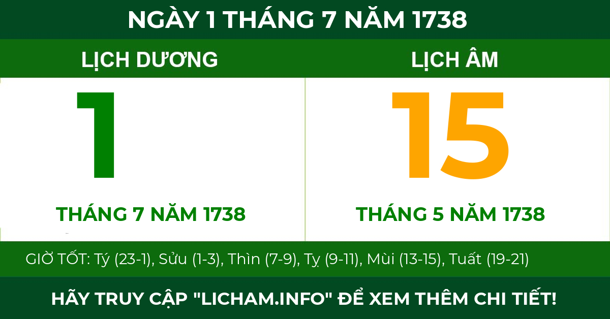 lịch âm ngày 1 tháng 7 năm 1738