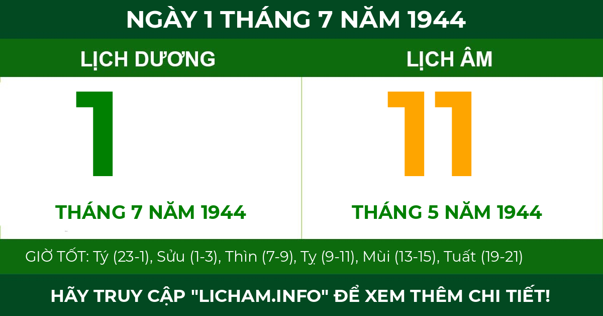 lịch âm ngày 1 tháng 7 năm 1944