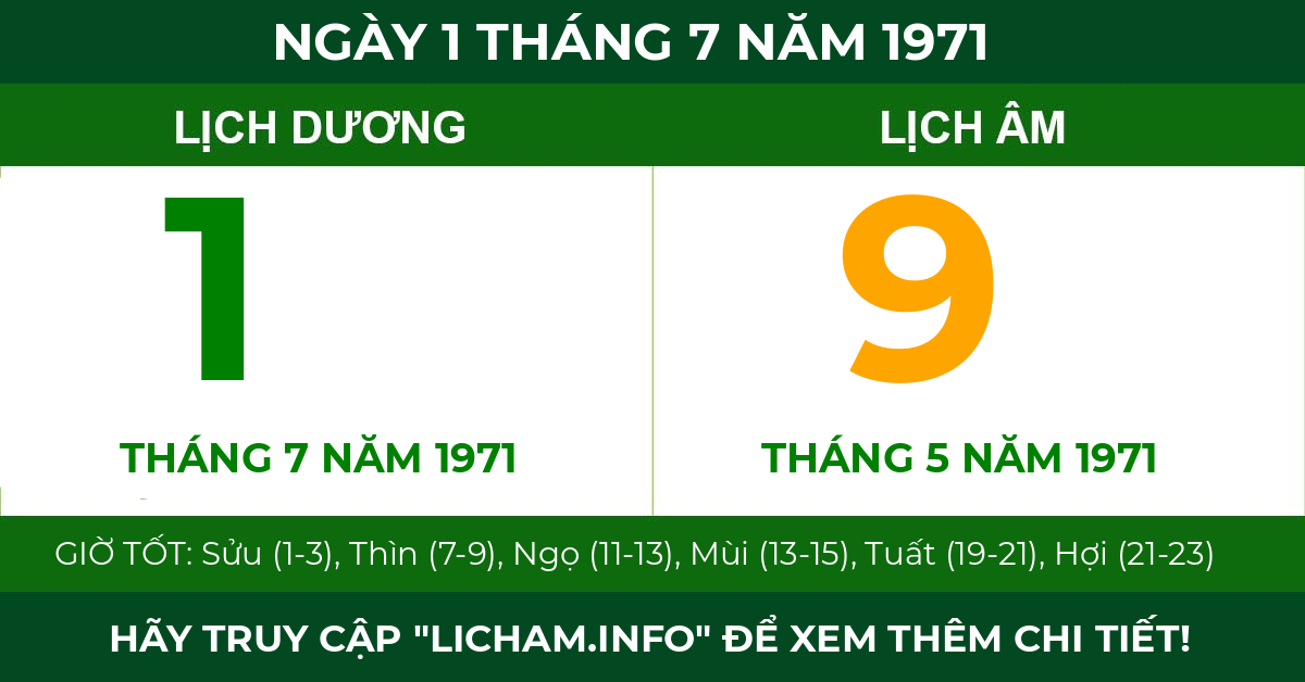 lịch âm ngày 1 tháng 7 năm 1971