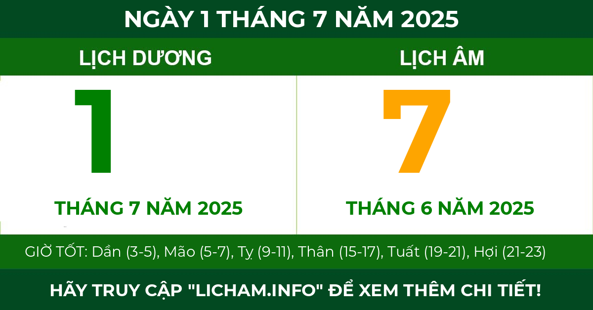 lịch âm ngày 1 tháng 7 năm 2025