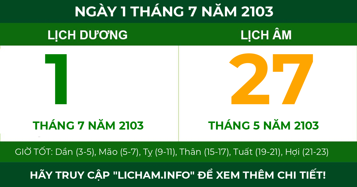 lịch âm ngày 1 tháng 7 năm 2103