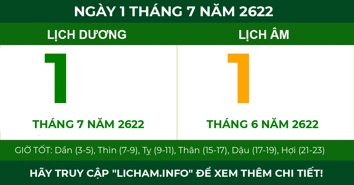 lịch âm ngày 1 tháng 7 năm 2622