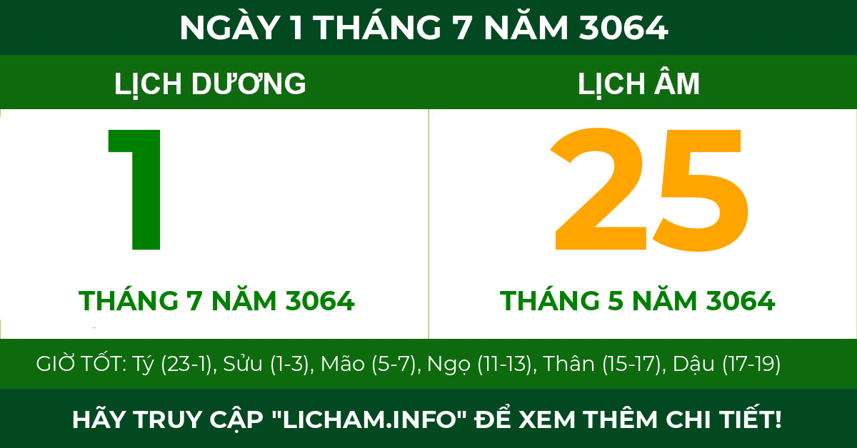 lịch âm ngày 1 tháng 7 năm 3064