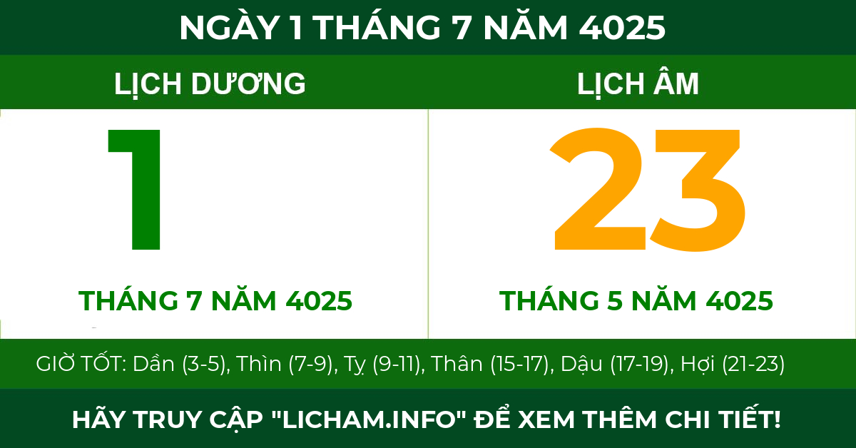 lịch âm ngày 1 tháng 7 năm 4025