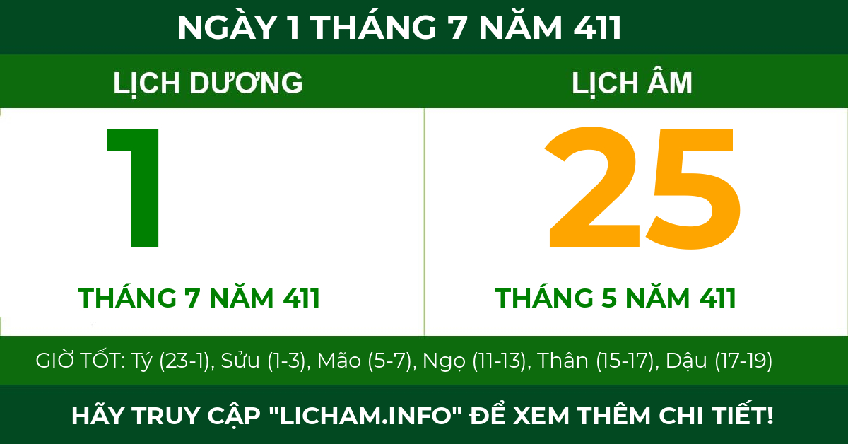 lịch âm ngày 1 tháng 7 năm 411