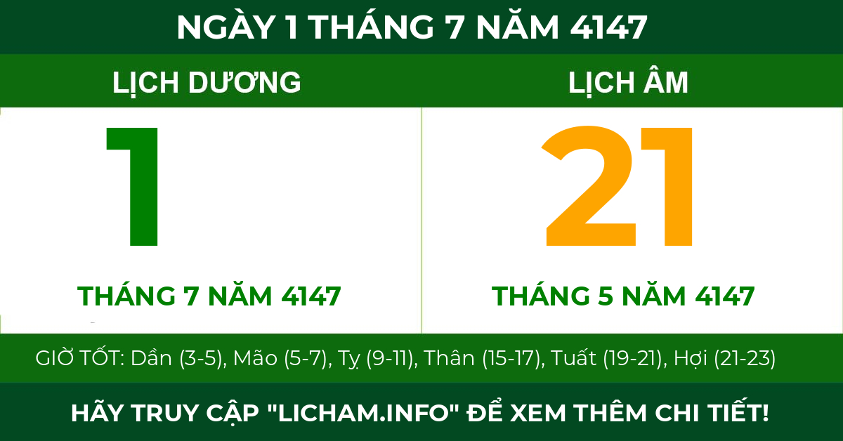 lịch âm ngày 1 tháng 7 năm 4147