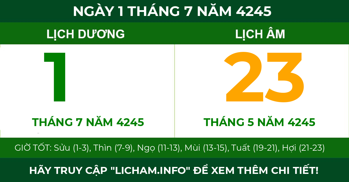 lịch âm ngày 1 tháng 7 năm 4245