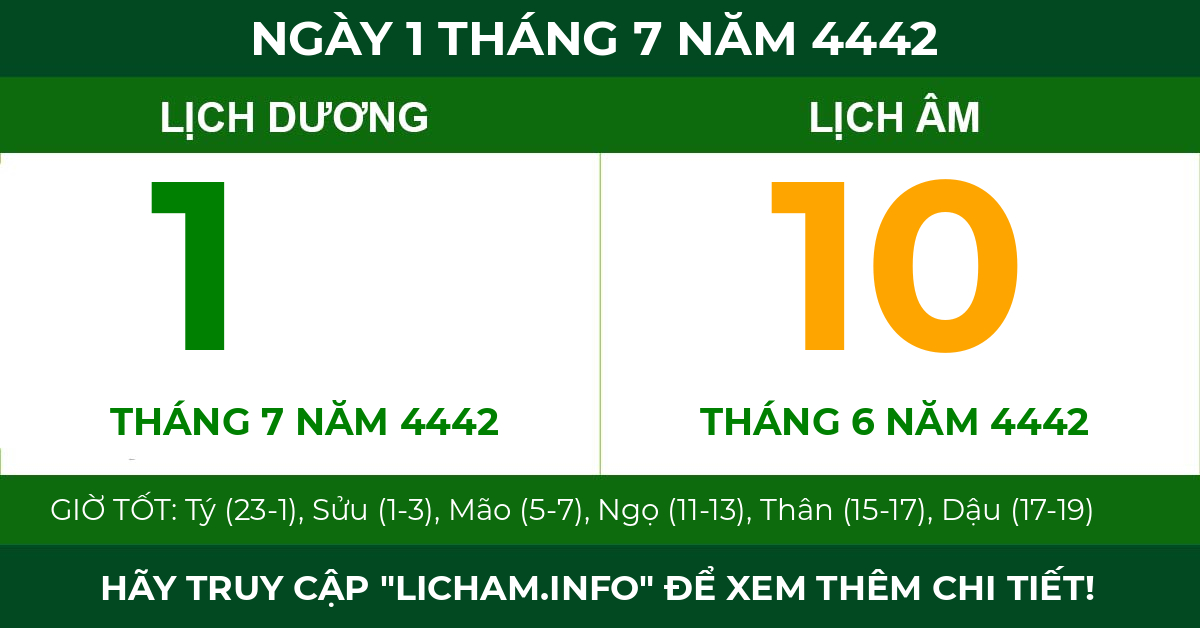 lịch âm ngày 1 tháng 7 năm 4442