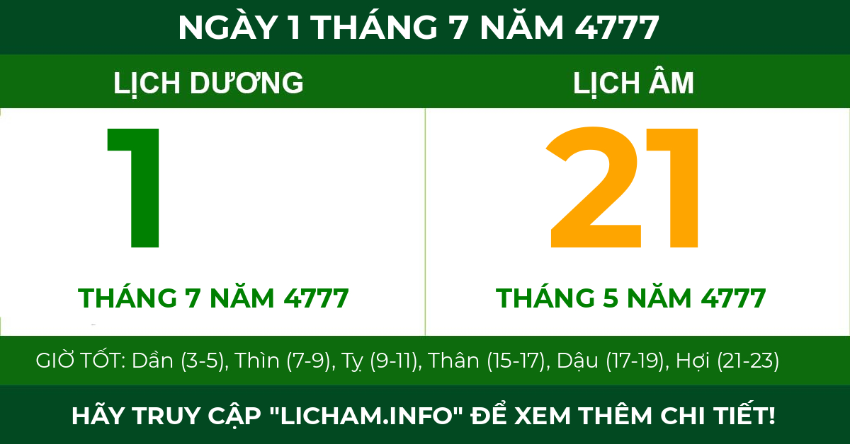 lịch âm ngày 1 tháng 7 năm 4777