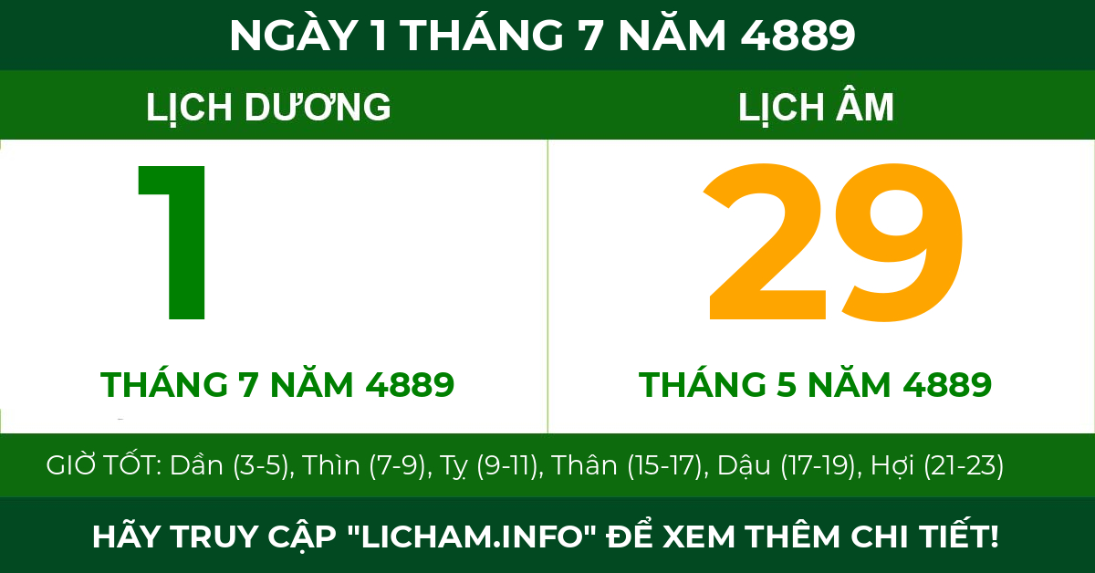 lịch âm ngày 1 tháng 7 năm 4889