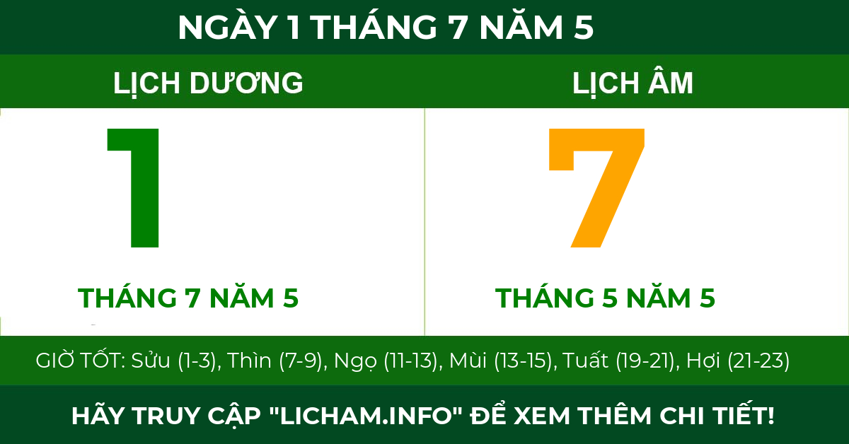 lịch âm ngày 1 tháng 7 năm 5