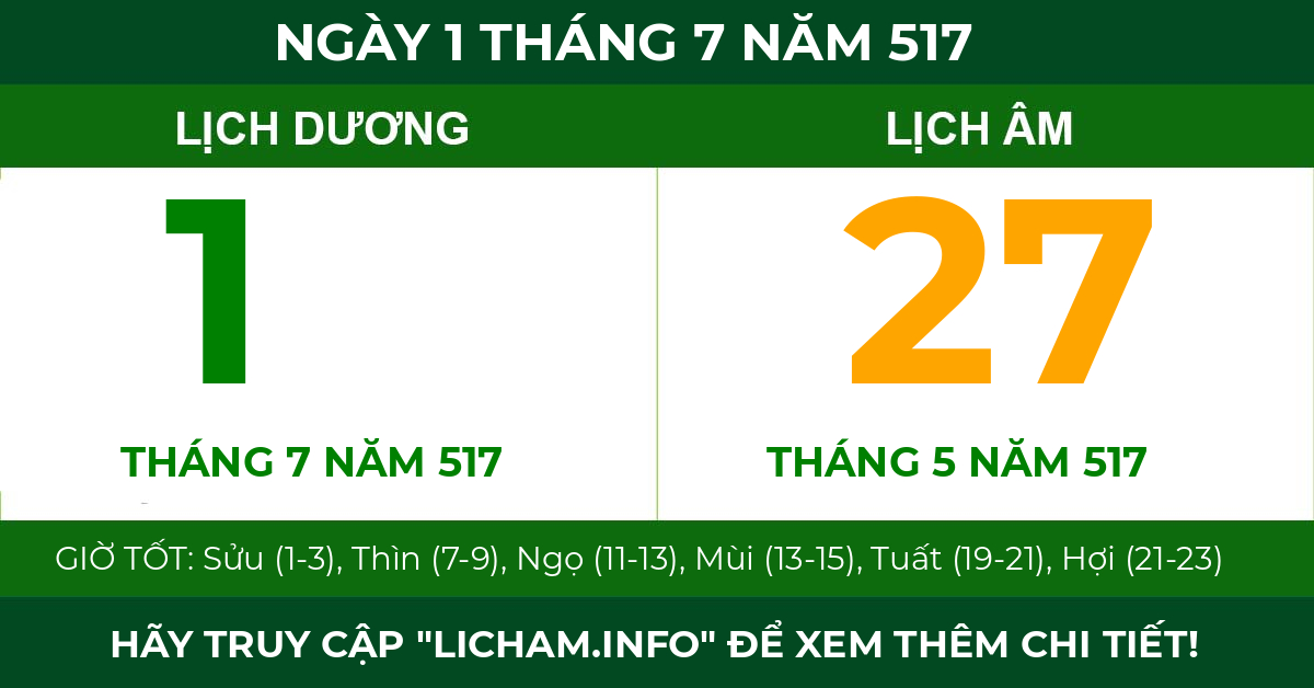 lịch âm ngày 1 tháng 7 năm 517